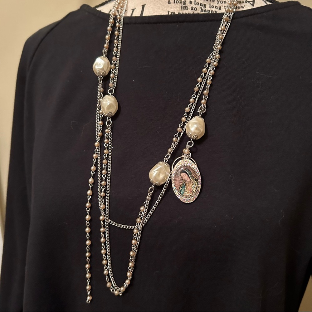 Vtg double Strand Necklace with faux Baroque pearls, OOAK